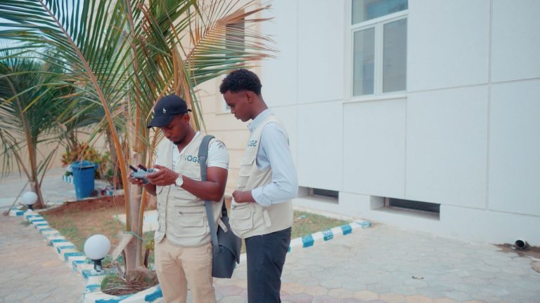 Hage Media crew palm courtyard